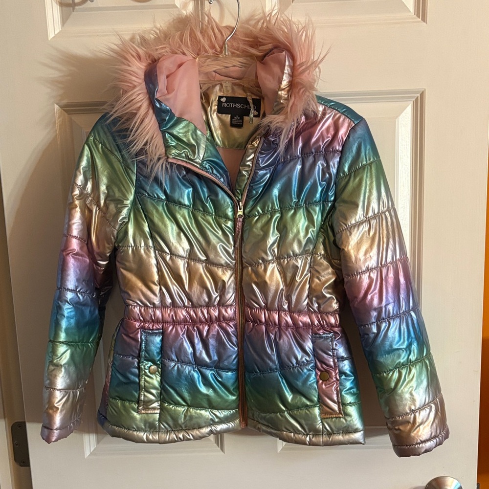 Rothschild Multicolor Kids Puffer Jacket with Faux Fur Hood